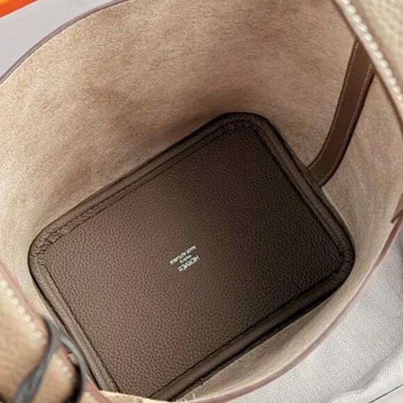 Luxury Picotin Style Leather Bucket Bag Etoupe PHW - Picture 9 of 9